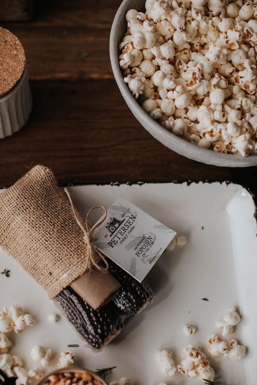 Petersen Family Farm Popcorn Burlap Popcorn on the Cob